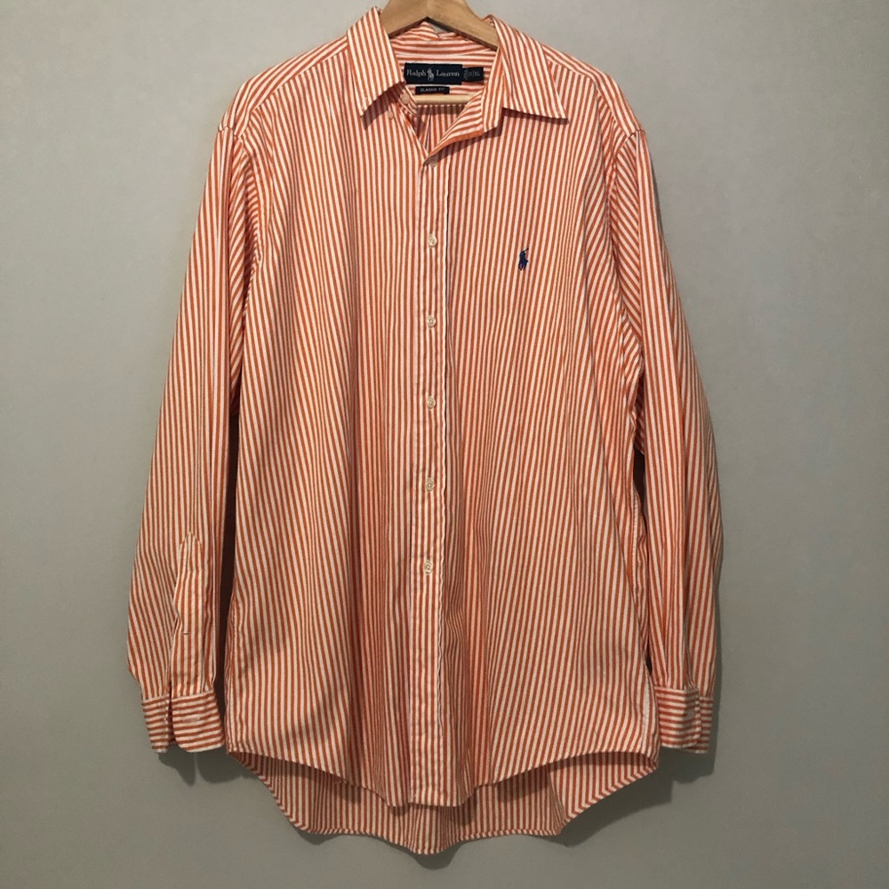Vintage Ralph Lauren Classic Fit Orange Stripe Men’s XL Casual Button Down Shirt